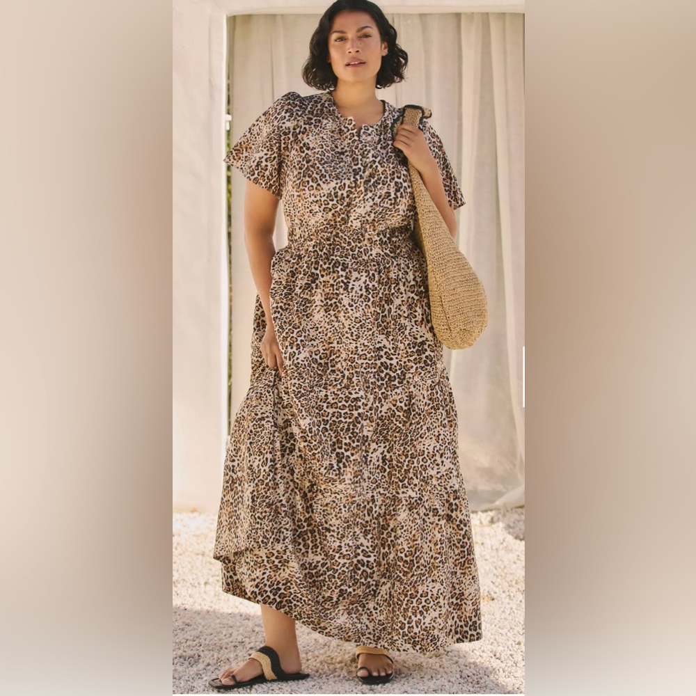 Anthropologie Brown and Black Puff Sleeve Sundress